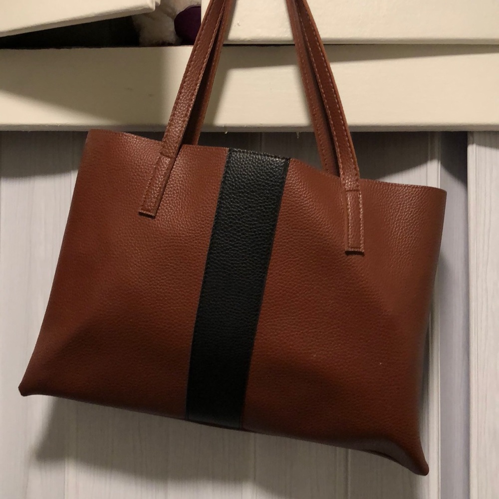 Brown with black stripe over the shoulder bag